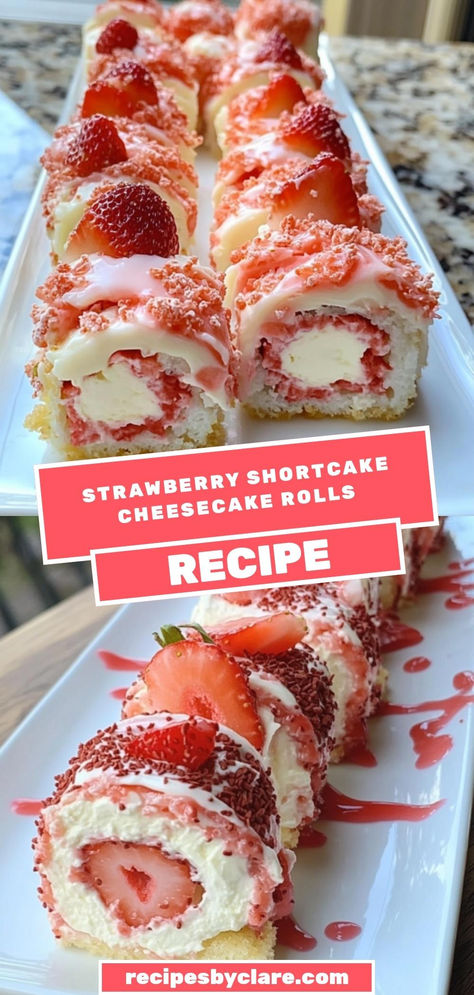 These Luscious Strawberry Shortcake Cheesecake Rolls combine a creamy cheesecake filling with fresh strawberries and a crunchy shortcake layer, wrapped in a delicate crepe or cake roll. Perfect for entertaining!

Ingredients:

8 oz cream cheese
1 ½ cups crushed shortbread cookies
1 cup fresh strawberries
A creative and delicious twist on a classic dessert that’s sure to impress! Strawberry Desserts Cream Cheese, Strawberry Cheesecake Croissant, Cupcakes Images, Cheesecake Rolls, Desserts Mini, Pineapple Dream Dessert, Summer Fruit Recipes, Chocolate Cherry Cookies, Strawberry Shortcake Cheesecake