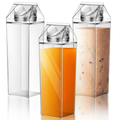 3 Pcs 34 oz Milk Carton Water Bottle Clear Square Bottles Plastic Coffee Milk Carton Portable Reusable Cup Leakproof Carton S Milk Carton Bottle, Milk Carton Water Bottle, Carton Water Bottle, Square Water Bottle, Drink Storage, Plastic Milk, Bike Water Bottle, Juice Bottle, Milk Storage