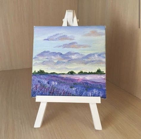 Painting Easy Ideas, Small Canvas Painting, Mini Tela, Mini Toile, Oil Painting Inspiration, Small Canvas Paintings, Painting Easy, Lavender Field, Painting Media