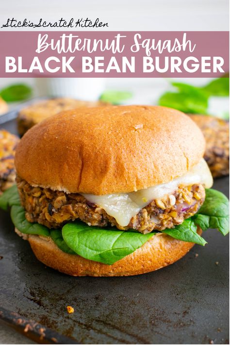 Try out your favorite butternut squash and black bean combination in burger form! Made with butternut squash, black beans, rolled oats, almond meal, and a plethora of delicious spices, topped with chipotle honey mustard, and sandwiched between two whole wheat buns, this meatless burger is sure to please! #butternutsquash #butternutsquashburger #blackbeanburger #meatless #meatlessmonday #meatlessburger #veggieburger #butternutsquashandblackbean #burger #burgerrecipe #dinner #healthydinner Blackbeans Burgers, Butternut Squash Black Bean, Meatless Burgers, Onion Rolls, Bean Burgers, Black Bean Burgers, Almond Meal, Veggie Burgers, Bean Burger