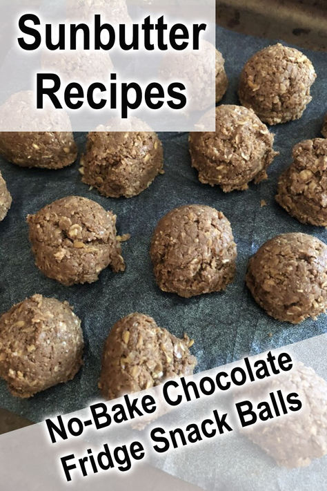 This Sunbutter recipe for no-bake friedge snack balls is fast, easy, and only needs four ingredients. It's gluten-free, vegan, nut-free, and full of fiber to make it healthy. High in protein and fits a paleo diet. Sunbutter no bake cookies | sunbutter energy balls | sunbutter protein balls | nut free butter | sunflower seed butter cookies Protein Balls Nut Free, Sunflower Butter Recipes, Sunflower Butter Cookies, Chocolate Fridge, Sunbutter Recipes, Chocolate Sunflower, Sunflower Seed Butter, Snack Balls, Sunflower Butter