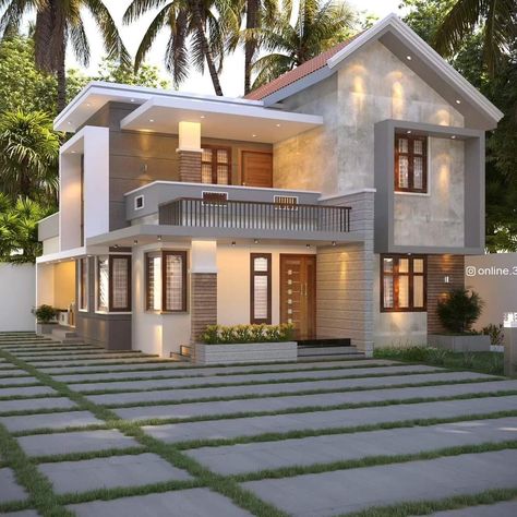 2 Storey Villa Design, Kerala Houses Design, British Modern House, Bungalow House Design Indian, Veedu Design, Kerala Style House Elevation, Small House Design Kerala, Small Apartment Building Design, Kerala Traditional House