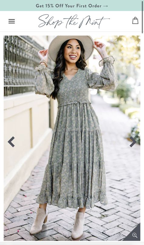 Fall Floral Midi Dress, Fall Dresses 2023, Womens Spring Dresses, Womens Fall Dresses, Long Sleeve Fall Dress, Dark Sage Green, Christian Clothes, Modest Maxi, 2023 Photo