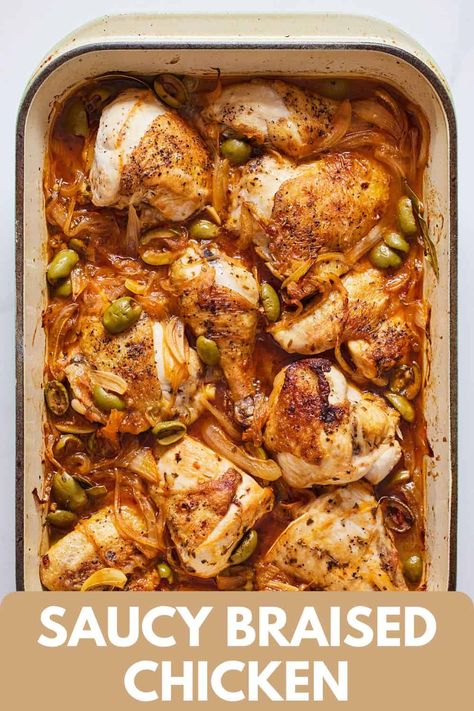 Chicken Braised Recipes, Braised Chicken Leg Recipes, Braised Chicken Quarters Recipe, Braised Chicken Leg Quarter Recipes, Braiser Pan Recipes, Braised Chicken Drumsticks Recipe, Braised Drumsticks, Braised Meals, Braised Chicken Drumsticks