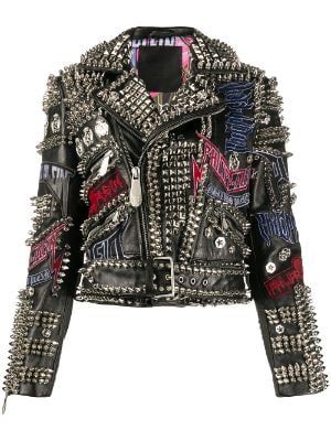 Women's Philipp Plein Jackets – Luxe Brands – Farfetch Punk Mode, Punk Fashion Diy, Punk Jacket, Alt Clothes, Cyberpunk Clothes, Patch Jacket, Studded Leather Jacket, Battle Jacket, Studded Jacket