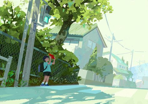 Minaminami Take Color Script, Summer Illustration, Color Studies, Landscape Illustration, Environment Concept Art, Environmental Art, Art Background, 그림 그리기, Pretty Art