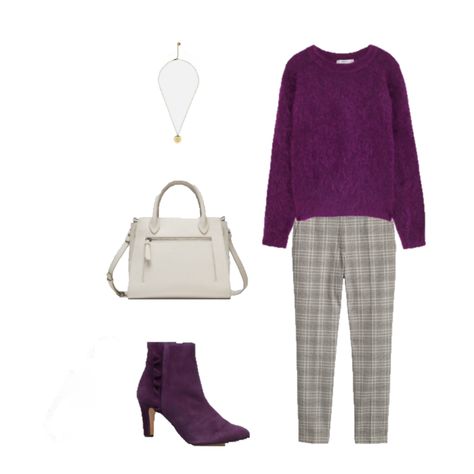 Plum Sweater Outfit Winter, Purple Ankle Boots Outfit, Purple Sweater Outfit Winter, Purple Knit Sweater Outfit, Purple Turtleneck Outfit, Purple Boots Outfit, Purple Sweater Outfit, Oxford Shirt Outfit, Office Purple