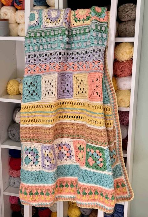 Crochet Sampler, Crochet Sampler Blanket, Memory Blanket, Mattress Stitch, Linen Stitch, Unique Blankets, Knitted Afghans, Crochet Lessons, Crochet Inspo