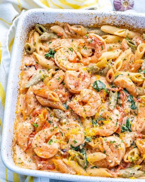 Feta Pasta With Shrimp, Pasta With Shrimp, Baked Feta Pasta, Cajun Shrimp Pasta, Frozen Pasta, Fitness Meals, Baked Feta, Feta Recipes, Baked Pasta Recipes