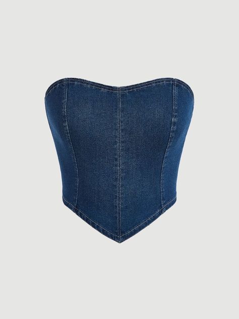 Denim Tube Top, Mode Grunge, Denim Corset Top, Corset Fashion, Diy Vetement, Denim Corset, Mode Kpop, Mode Inspiration, Teen Fashion Outfits