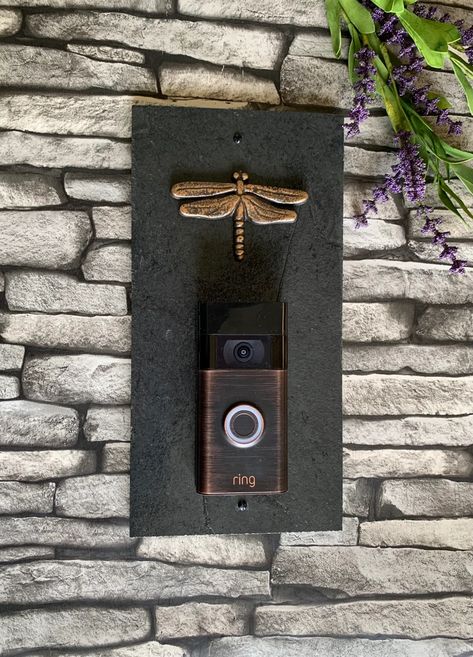 Craftsman Dragonfly Ring Video Doorbell Slate Mounting Plate - Etsy Ring Doorbell Mount Ideas, Craftsman House Numbers, Modern Craftsman House, Barn Dominium, Doorbell Cover, Doorbell Button, Dragonfly Ring, Arizona House, Ring Video Doorbell