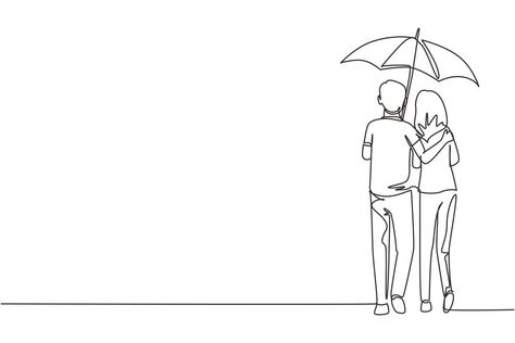 Drawing Back View, Rain With Umbrella, Couple Under Umbrella, Couple In Rain, Drawing Back, Umbrella Drawing, Couple Poses Drawing, Happy Man, Single Line Drawing