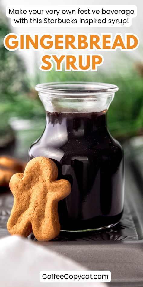 My Starbucks-inspired gingerbread syrup is the perfect addition to your holiday beverage collection. This delicious syrup captures the warm and cozy flavors of gingerbread, adding a touch of sweetness and spice to your favorite holiday drinks. Whether you're whipping up a festive gingerbread latte or adding a drizzle to your morning coffee, this syrup is sure to delight your taste buds. #gingerbreadsyrup #starbucksholidaydrinks #winterstarbucksdrinks Winter Spice Coffee Syrup, Gingerbread Syrup Starbucks, Diy Gingerbread Syrup, Homemade Flavored Syrups For Coffee, Gingerbread Coffee Syrup Recipe, Holiday Coffee Syrup, Copycat Starbucks Syrups, Gingerbread Simple Syrup Recipe, All Spice Recipe Homemade