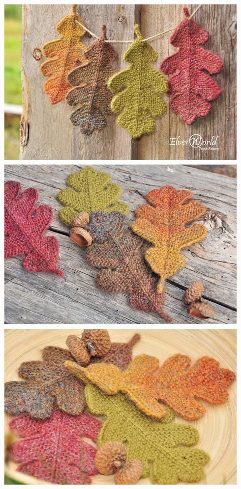 Knitted Garland, Leaf Knitting Pattern, Burnt Orange Decor, Knit Tutorial, Holiday Knitting, Fall Knitting Patterns, Fall Ornaments, Easy Knitting Projects, Fall Knitting