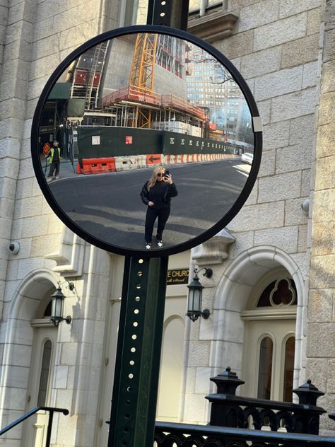 Road Mirror In Bedroom, Parking Lot Mirror, Traffic Mirror In Room, Indoor Street Mirror, Traffic Mirrors, Bike Mirror, Giant Bikes, Parking Garage, All Black Outfit