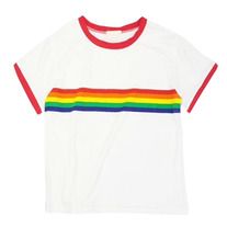 Rainbow Crop Top, Logo Instagram, Rainbow Top, Fresh Tops, Cropped White Tee, Rainbow Tee, Rainbow Outfit, Shirts Short Sleeve, Stripe Tee