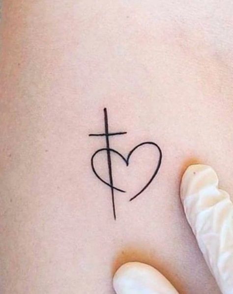 Cross With Heart Tattoo On Wrist, Small Tattoos Side Wrist, Cute Christian Tattoos For Women, Fe Tattoos For Women, Simple Religious Tattoos, Wrist Cross Tattoos For Women, Cross With Heart Tattoo, Heart With Cross Tattoo, Cross And Heart Tattoo