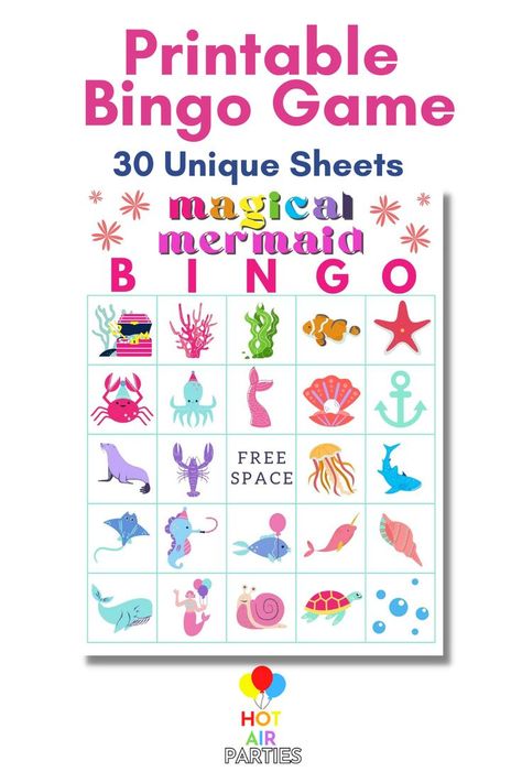 Under The Sea Creatures, Birthday Games For Kids, Printable Bingo Games, Bingo Sheets, Bingo Set, Magical Mermaid, Mermaid Theme Birthday, Under The Sea Theme, Bingo Printable