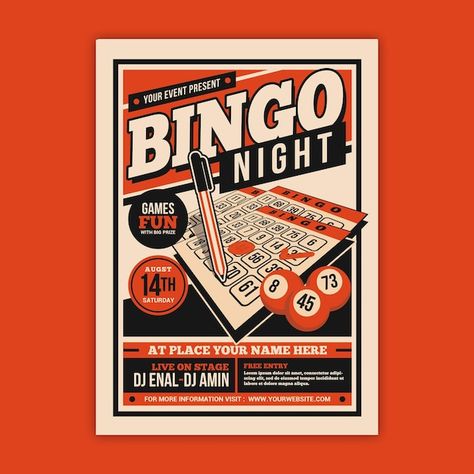 Bingo Night Flyer, Bingo Poster Design, Retro Event Poster, Vintage Event Poster, Game Night Poster, Bingo Poster, Y2k Event, School Event Poster, Bowling Poster