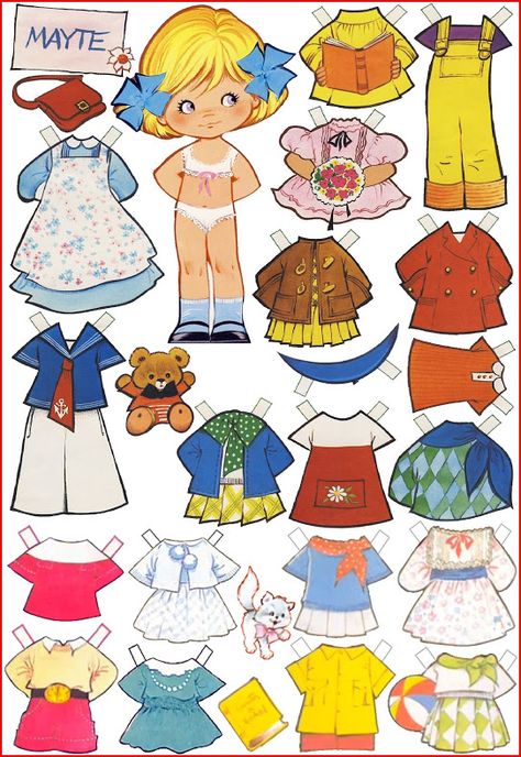 MAYTE Paper Doll by Maria Pascual Maria Pascual, Barbie Paper Dolls, Paper Doll Template, Paper Toy, Paper Dolls Printable, Dress Up Dolls, Vintage Paper Dolls, Doll Play, Felt Dolls