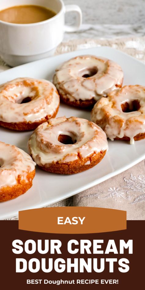 Baked Sour Cream Donut Recipe, Homemade Doughnuts Easy, Cream Donut Recipe, Doughnuts Easy, Sour Cream Donut, Cake Mix Donuts, Homemade Sour Cream, Easy Donut Recipe, Homemade Donuts Recipe