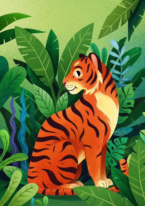 Indian Tiger Illustration, Wildlife Illustration Animals, Tiger Illustration Design, Lion Illustration Art, Tiger Illustration Art, Tiger Template, Tiger In Jungle, Zoo Illustration, Templates Background