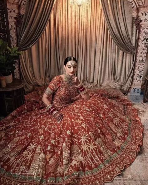 Orange Lehenga Bridal, Burnt Orange Lehenga, Orange Lehenga, Lehenga Bridal, Bride Photos Poses, Indian Wedding Bride, Couple Wedding Dress, Wedding Lehenga Designs, Indian Wedding Outfit