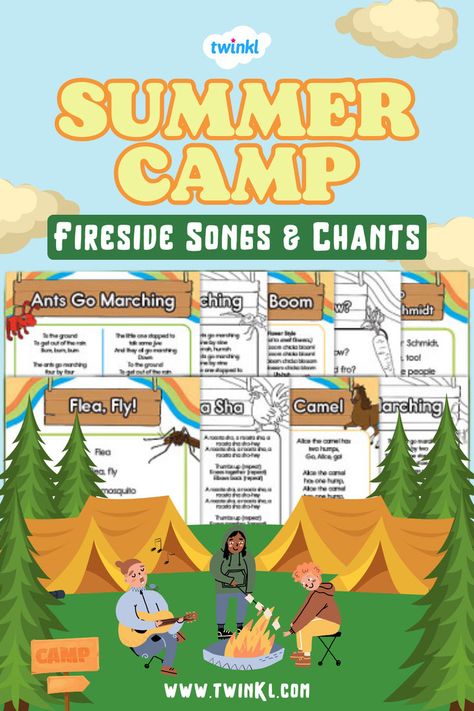 Summer Camp Fireside Songs and Chants Camp Chants For Kids, Campfire Songs For Kids, Squirrel Scouts, Summer Break Activities, Excited For Summer, Campfire Songs, Camp Songs, Summer Reading Program, Finger Plays