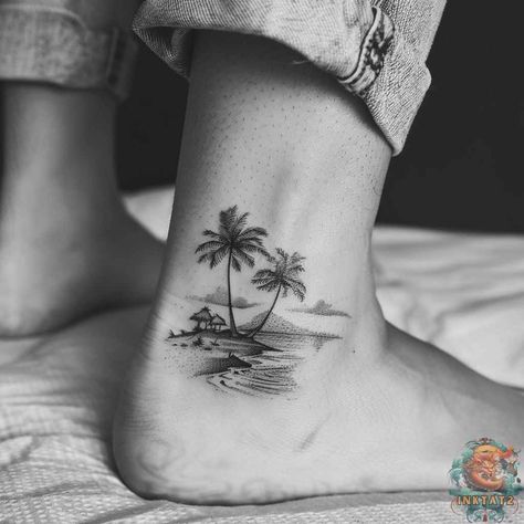 Riding the Waves of Ink: Exploring the Beauty of Beachy Tattoos: 114 Designs - inktat2.com Small Tattoos For Leg, Tattoos Beach Theme, Chosen Tattoos For Women, Key West Tattoo, Sea Themed Tattoos, Strand Tattoo, Surfing Tattoo, Beach Theme Tattoos, Tropical Tattoos