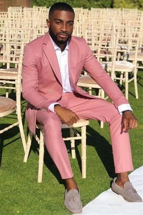 Handsome Pink 2 Pieces Wedding Suits For Groom With Notched Lapel | Risias Blush Suits For Men Wedding, Peach Groom Suit, Pink Men’s Outfit, Pink Prom Suits For Men, Men Pink Suit, Pink Suits For Men, Wedding Suits For Groom, Pink Prom Suit, Pink Suit Men