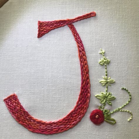 Embroidered letter J J Embroidery Letter, Monogram Embroidery Letters, Fern Stitch, Floss Crafts, 2025 Journal, Embroidery Floss Crafts, Stitched Letters, Embroidery Letter, 7 Design