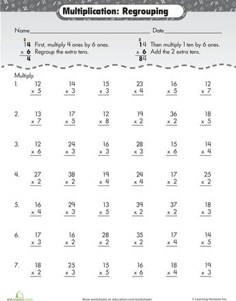 Worksheets: Multiplication with Regrouping Multiplication With Regrouping, Worksheets For Grade 3, Multiplication Practice, Math Multiplication, Education Organization, Printable Math Worksheets, Education Motivation, Education Quotes For Teachers, Kids Math Worksheets