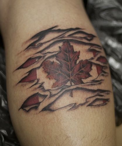 3d Cross Tattoo, Canadian Flag Tattoo, Skin Tear Tattoo, Maple Leaf Tattoos, Ripped Skin Tattoo, Scottish Tattoo, Mens Butterfly Tattoo, Flesh Tattoo, Indian Skull Tattoos