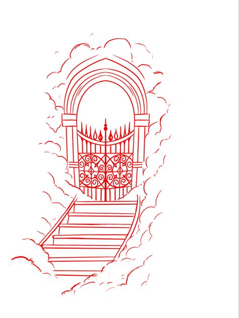 Pearly Gates Tattoo, Heavens Gates Drawing, Heaven Gates Tattoo Stencil, Stairway To Nowhere Tattoo, Heaven Gates Drawing, Stairway To Heaven Tattoo Stencil, Gate Tattoo Design, Staircase To Heaven Tattoo, Heavens Gate Tattoo