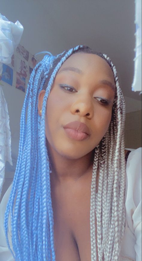 Blue And White Braids For Black Women, Icy Blue Braids, Pastel Blue Braids, Blue And Silver Braids, Blonde Blue Braids, Blue And White Box Braids, Blue And Blonde Box Braids, Light Blue Box Braids, White And Blue Braids