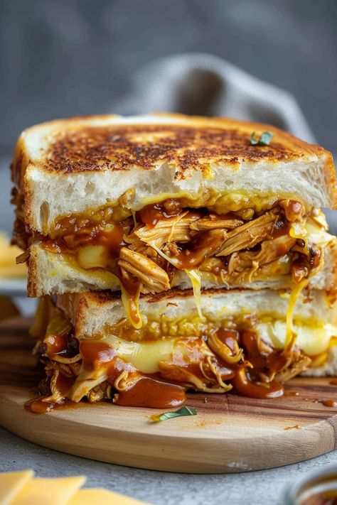 Smoky BBQ Chicken Grilled Cheese Brioche Chicken Sandwich, Grilled Chicken Sandwich Ideas, Fancy Grilled Cheese Recipes, Fancy Grilled Cheese, Bbq Sauce Chicken, Grilled Bbq Chicken, Tangy Bbq Sauce, Grilled Chicken Thighs, Dessert Smoothie