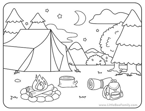 Camping Coloring Page Zebra Coloring Pages, Coloring Pages Activities, Flamingo Coloring Page, Camping Drawing, Mom Coloring Pages, Camping Coloring Pages, Lion Coloring Pages, Bee Family, Camping Theme Classroom