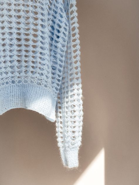 Pale blue sweater with long arm sleeves Light Blue Crochet, Handmade Crochet Bags, Sweater Crochet Pattern, Blue Sweater, Crochet Bags, Light Sweater, Blue Colour, South Of France, Beautiful Lights