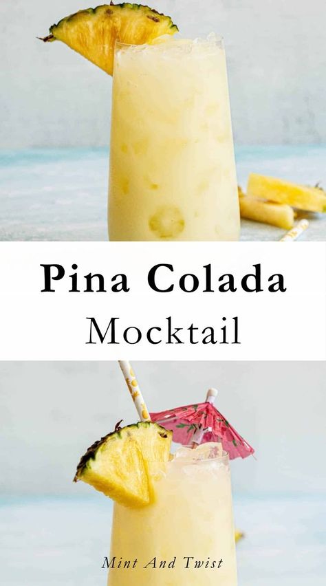 This Pina Colada mocktail combines cream of coconut with pineapple juice and a touch of lemon. Fill with ice and add tropical garnishes. A fusion of tropical pineapple and creamy coconut flavors, this virgin piña colada recipe is the perfect refreshing drink for hot summer days. It’s a non-alcoholic drink that captures the vibrant essence of the classic piña colada and offers a fun and delicious twist. It offers the entire family an opportunity to enjoy it. Pina Colada Recipe Non Alcoholic, Colada Drinks, Pina Colada Mocktail, Summer Mocktails, Easy Mocktails, Virgin Pina Colada, Virgin Cocktails, Virgin Drinks, Cream Of Coconut