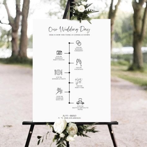 Events Poster, Wedding Timeline Sign, Order Of Events Sign, Wedding Order Of Events, Order Of Events, Wedding Icon, Wedding Itinerary, Wedding Posters, Wedding Order