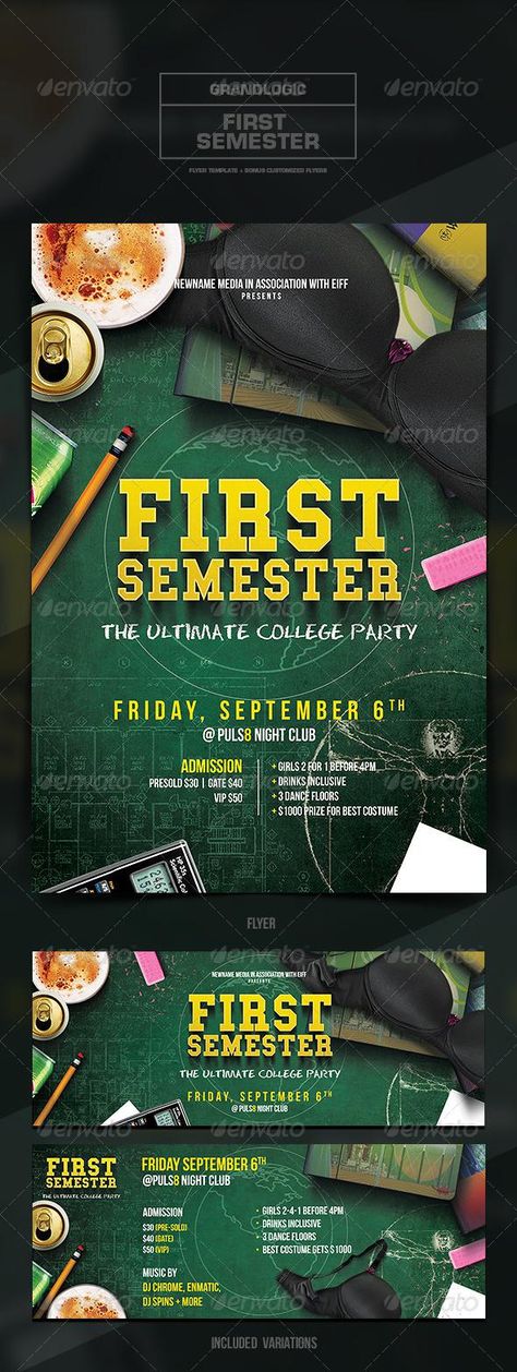 College Party Flyer/Poster for $6 - GraphicRiver Print Design Brochure, College Club, College Event, Frat Parties, College Party, Music Flyer, Collateral Design, Back To School Party, Club Poster