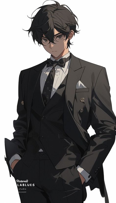 Suits Men Drawing Character Design, Drawing Of A Man In A Suit, Anime Man In A Suit, Tuxedo Reference Drawing, Anime Guy In Suit Pfp, Hot Men In Suit Art, Suit Poses Drawing, Anime In Suit, Man In A Suit Reference