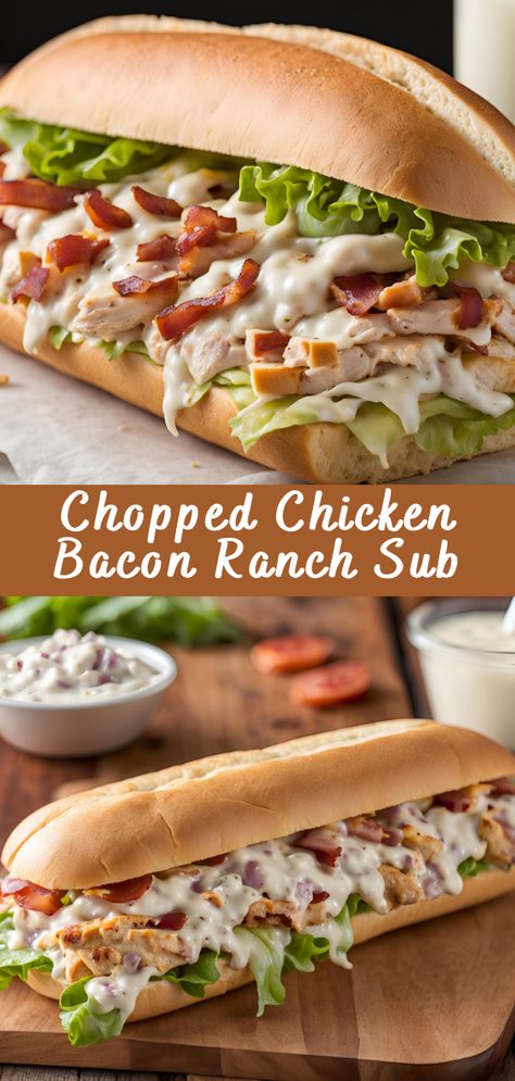 Hoagie Roll Dinner Ideas, Chicken Bacon Ranch Subs Recipe, Chopped Chicken Bacon Ranch Subs, Chicken Pretzel Bun Sandwich, Easy Dinner Sandwich Recipes, Chicken Bacon Ranch Sub Sandwiches, Chicken Bacon Ranch Hoagies, Meals To Cook At The Beach, Lunch Ideas For Restaurant