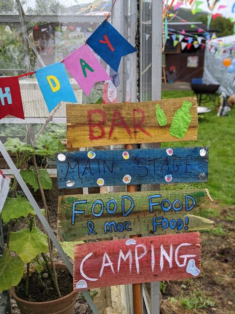 Glastonbury Festival Party Ideas, Festival Themed 30th Party, Glastonbury Party, Glastonbury Tor Art, Glastonbury Festival, 50th Party, Party Sign, Festival Party, Party Signs