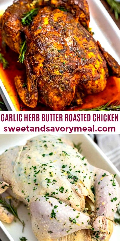 Roasted Garlic Butter Chicken, While Roasted Chicken Recipes, Herb Butter For Chicken, Christmas Roast Chicken, The Best Roasted Chicken, Stuffed Roast Chicken Recipes, Garlic Herb Baked Chicken, Roast Chicken Stuffing, While Chicken Recipes