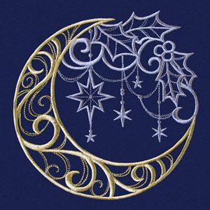 Celestial Christmas - Lunar Wreath design (UT14348) from UrbanThreads.com Sewing Machine Tattoo, Celestial Christmas, Moon Embroidery, Trendy Embroidery, New Embroidery Designs, Ideas Embroidery, Freestanding Lace Embroidery, Christmas Embroidery Patterns, Sewing Machine Embroidery