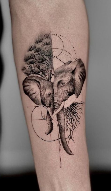 Tattoo Ideas Placement, Geometric Elephant Tattoo, Tattoos Elephant, Mutterschaft Tattoos, Elephant Family Tattoo, Baby Elephant Tattoo, Mandala Elephant Tattoo, Elephant Tattoo Meaning, Cute Elephant Tattoo