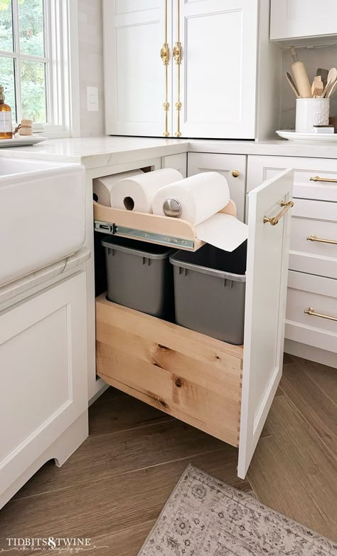 Kitchen Cabinet Must Haves Storage, Mixer Stand Cabinet Kitchen Storage, End Of Upper Kitchen Cabinet Ideas, Dream Kitchen Organization Ideas, Diy Kitchen Cabinet Drawers, Hard To Access Kitchen Cabinets, Pull Out Vertical Drawer, Paper Towel Under Sink, Unique Cabinet Storage Ideas