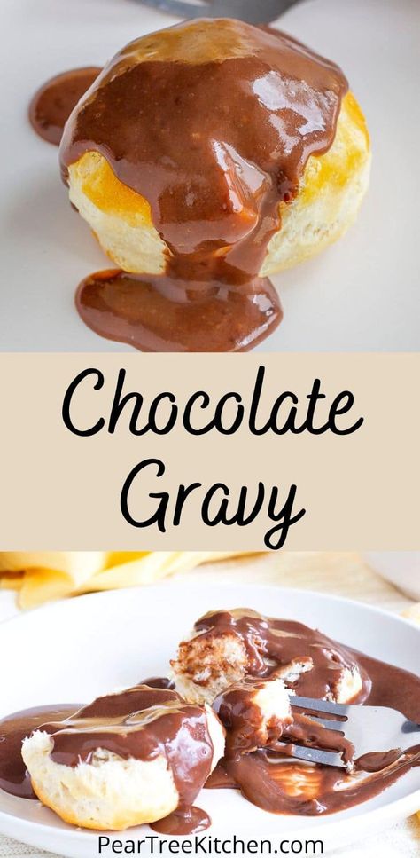 Old fashion chocolate gravy just like Grandma used to make. Serve warm over biscuits for a true Southern treat. Also great over ice cream, pound cake, and any other dessert that needs a warm chocolate kick. #recipes #Southern #chocolategravy Biscuit And Chocolate Gravy, Southern Chocolate Gravy, Chocolate Gravy And Biscuits, Old Southern Recipes, Chocolate Gravy Recipe, Chocolate Gravy, Recipes Southern, Classic Southern Recipes, Southern Cooking Recipes