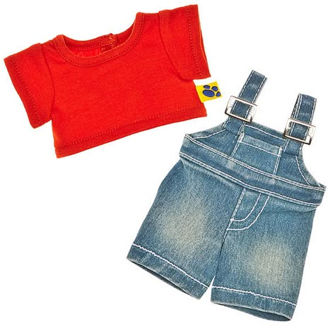 Build a Bear Workshop Red Tee Denim Overalls Set Fits Mini 7 in. Smallfrys Buddies Size BAB Stuffed Animals Brand New with Tag Ages 4+ Ultra Rare Retired BAB Collectible! An Adorable Gift Idea! In Stock Now at http://www.bonanza.com/listings/Build-a-Bear-Red-Tee-Denim-Overalls-Fits-Mini-7-in-Smallfry-Buddies-BAB-Animals/285870706 Build A Bear Overalls, Overalls Crochet, Build A Bear Accessories, Bear Overalls, Build A Bear Clothes, Bear Accessories, Build A Bear Outfits, Build A Bear Workshop, Bear Clothes